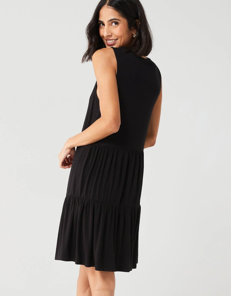 Sleeveless Tiered Mini Dress - Black