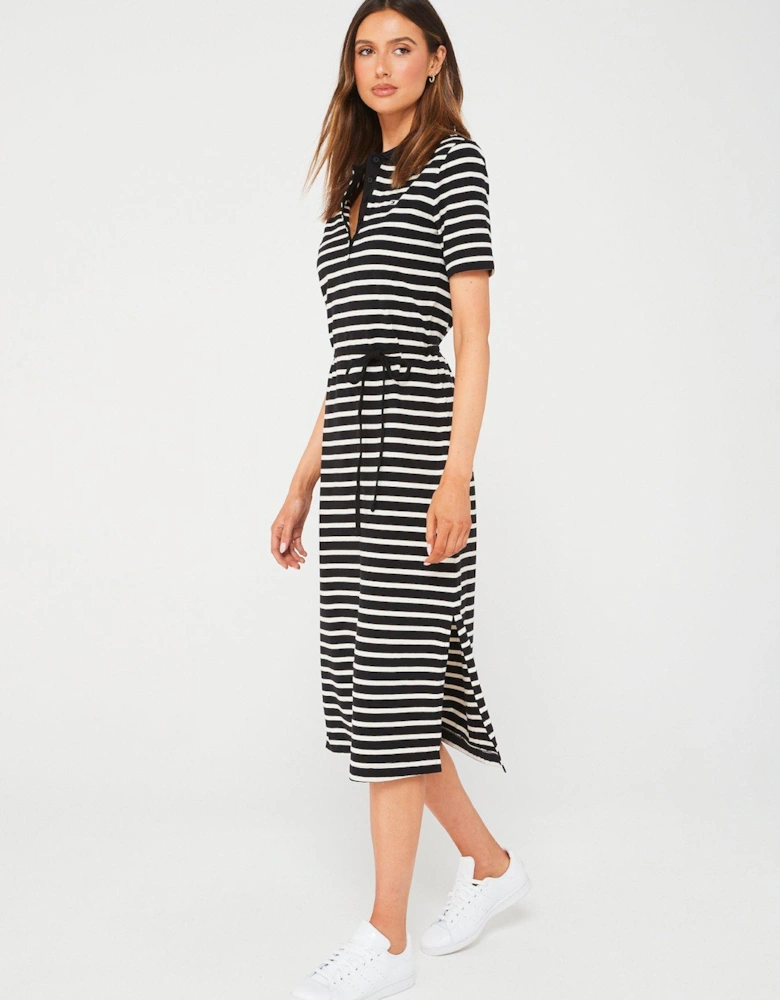 Striped Polo Midi Dress - Black