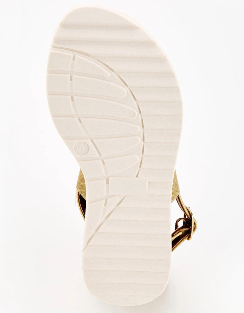 Wide Fit Elastic Strap Comfort Sandal - Gold