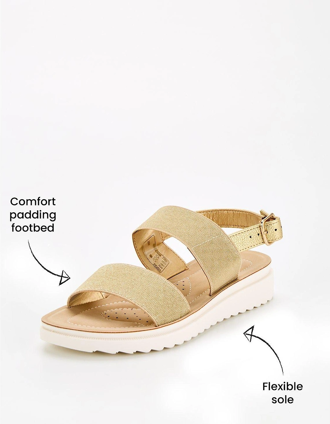 Wide Fit Elastic Strap Comfort Sandal - Gold