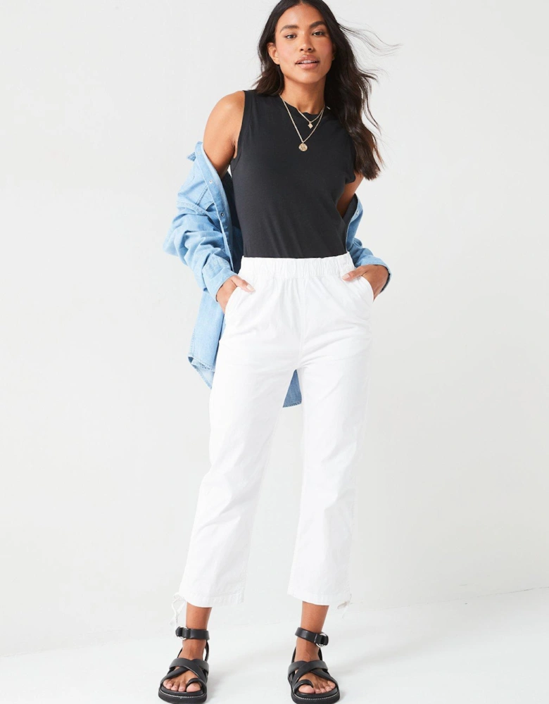 Poplin Crop Drawtape Hem - White