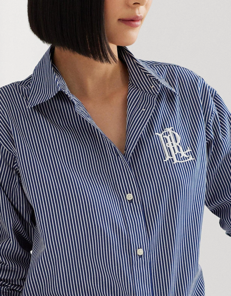 Kotta-Long Sleeve-Button Front Shirt - Indigo Sail/ White