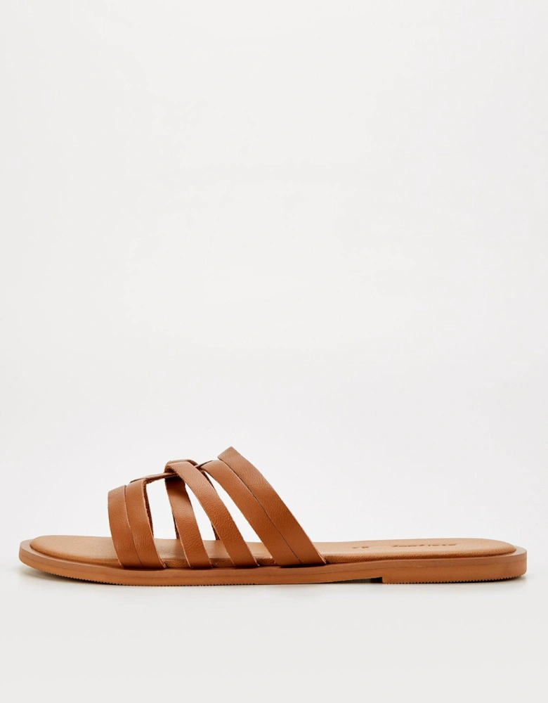 Wide Fit Strappy Leather Slider - Brown