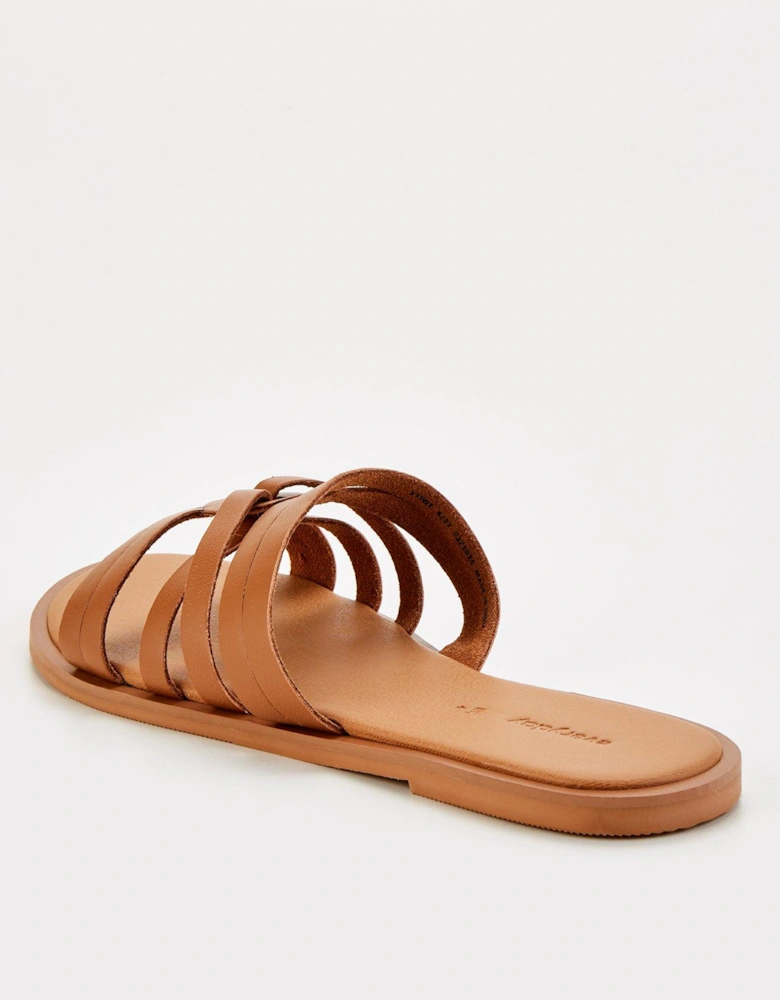 Extra Wide Fit Strappy Leather Slider - Brown