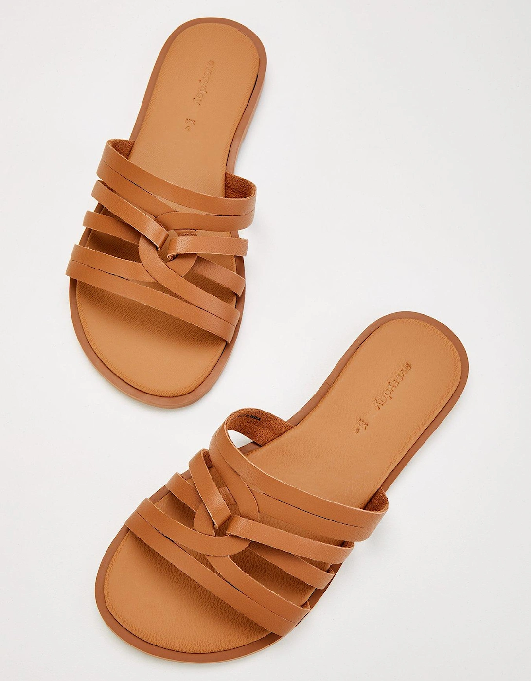 Wide Fit Strappy Leather Slider - Brown