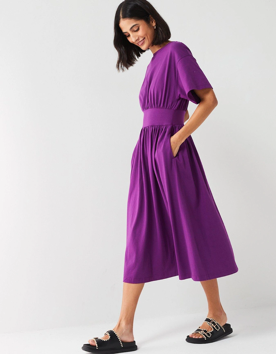 Waisted Midi Dress - Purple