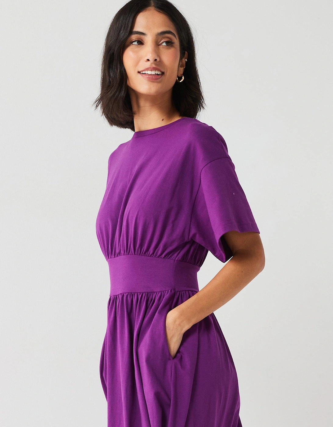 Waisted Midi Dress - Purple