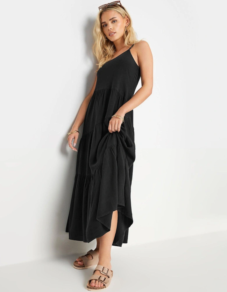 Petite Asymmetric Tiered Maxi Dress - Black