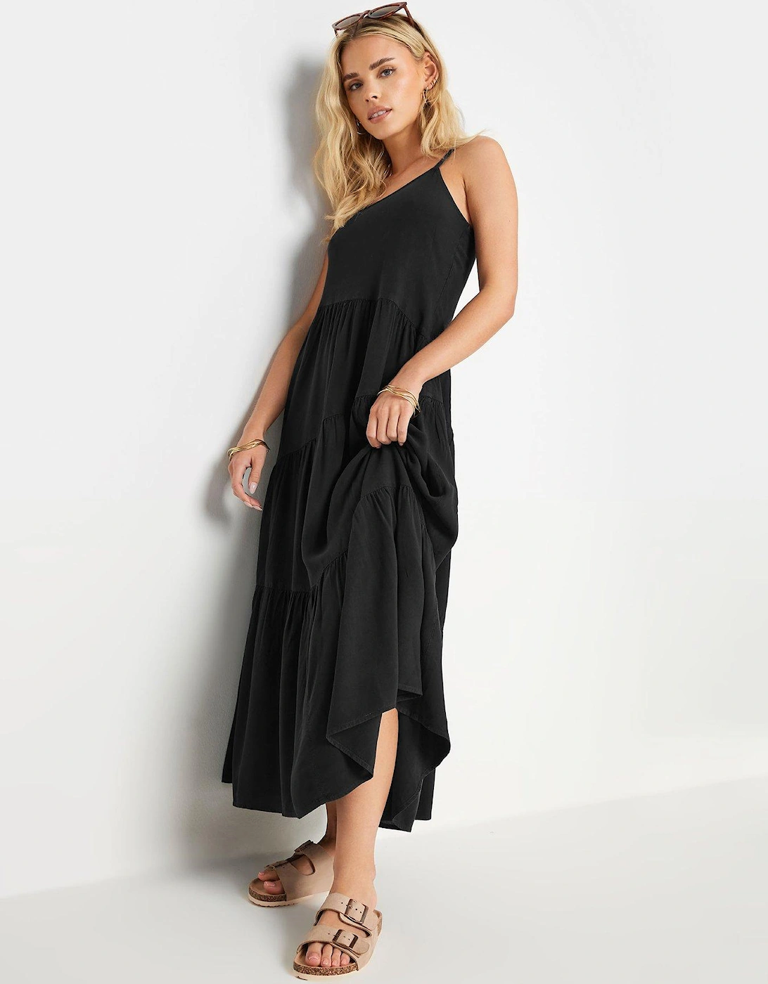 Petite Asymmetric Tiered Maxi Dress - Black, 2 of 1