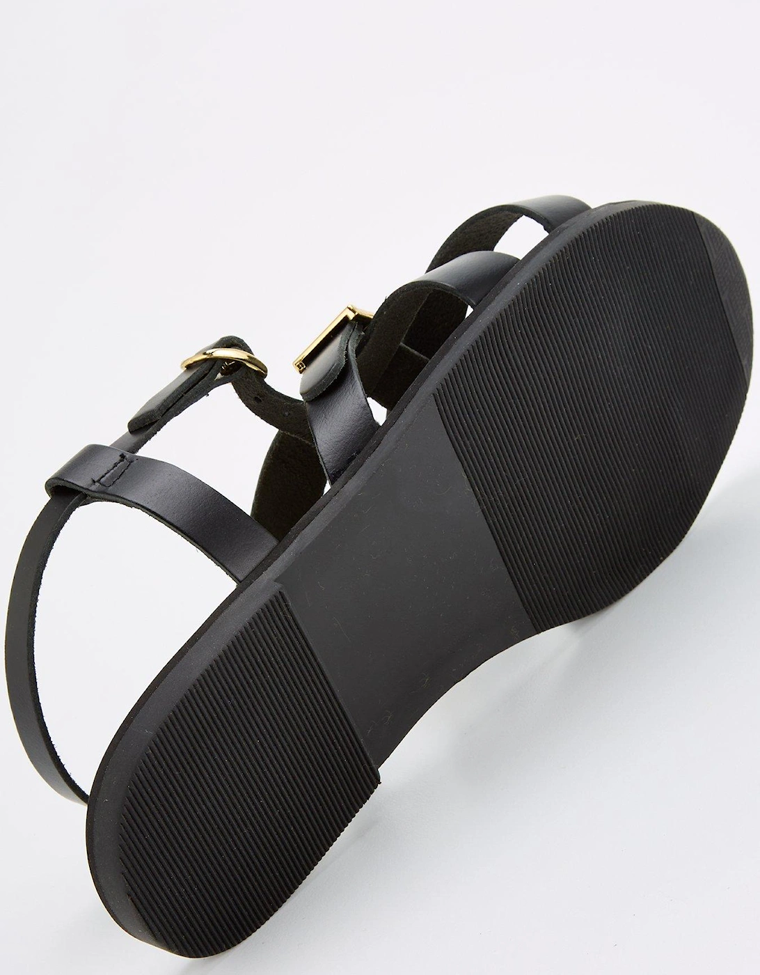 Wide Fit Leather Buckle Strappy Sandal - Black