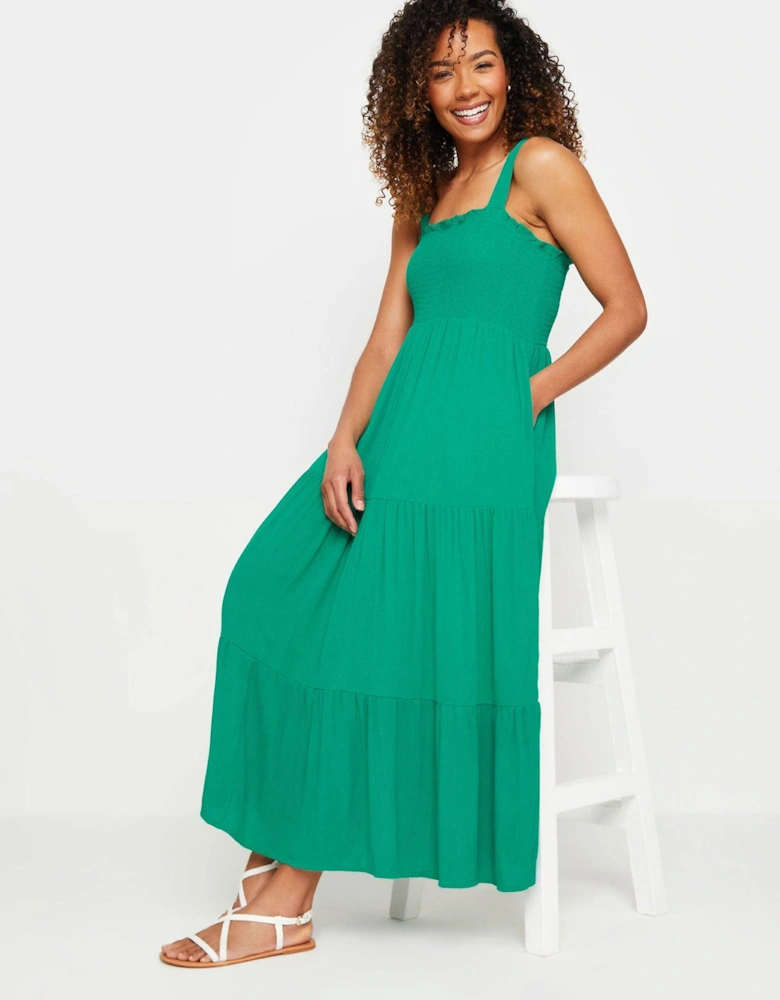 Shirred Crinkle Strap Dress - Green