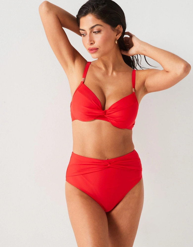 Twist Detail High Waisted Bikini Brief - Red