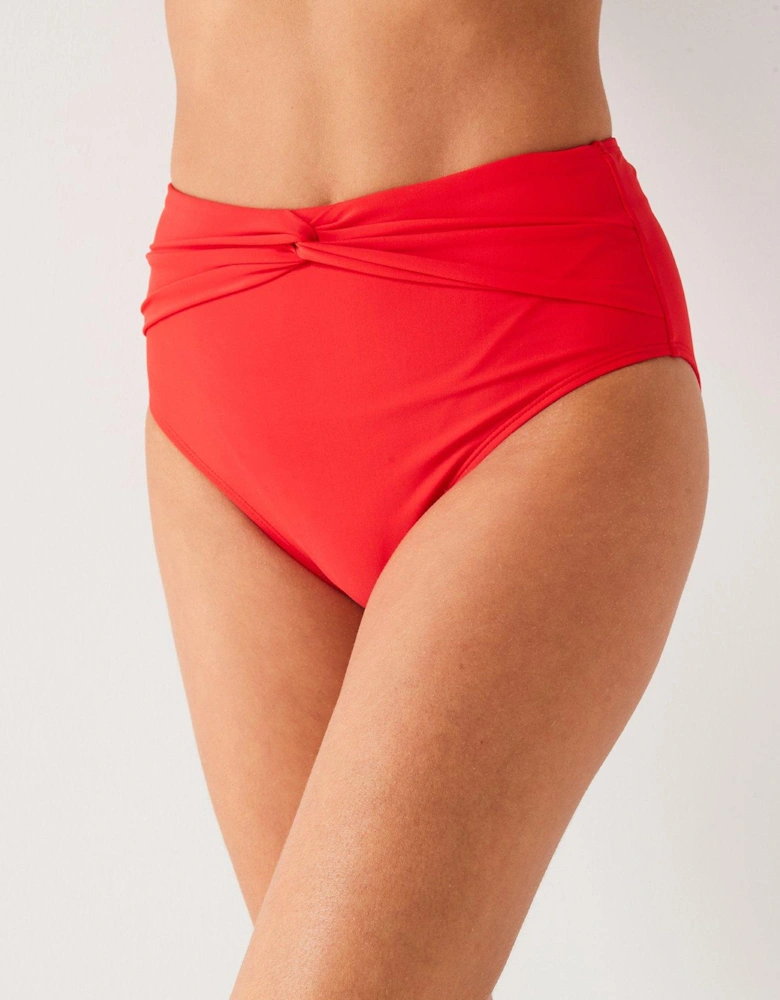 Twist Detail High Waisted Bikini Brief - Red