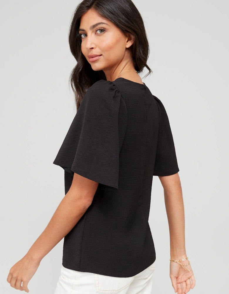 Angel Sleeve Blouse Solid - Black