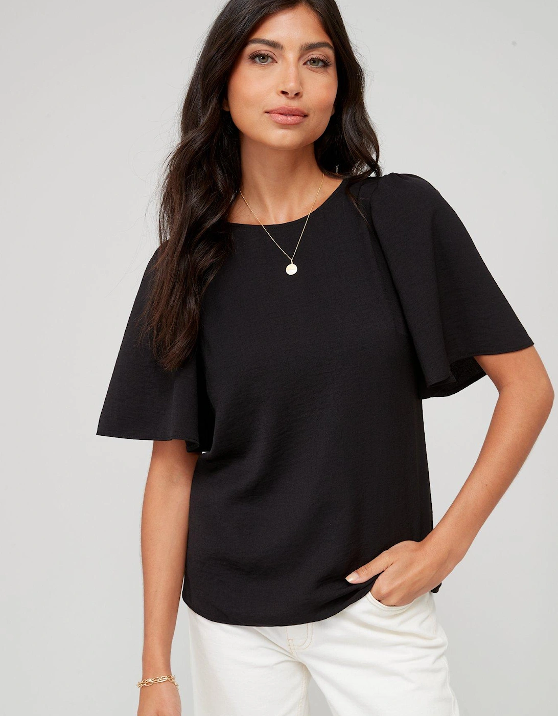 Angel Sleeve Blouse Solid - Black