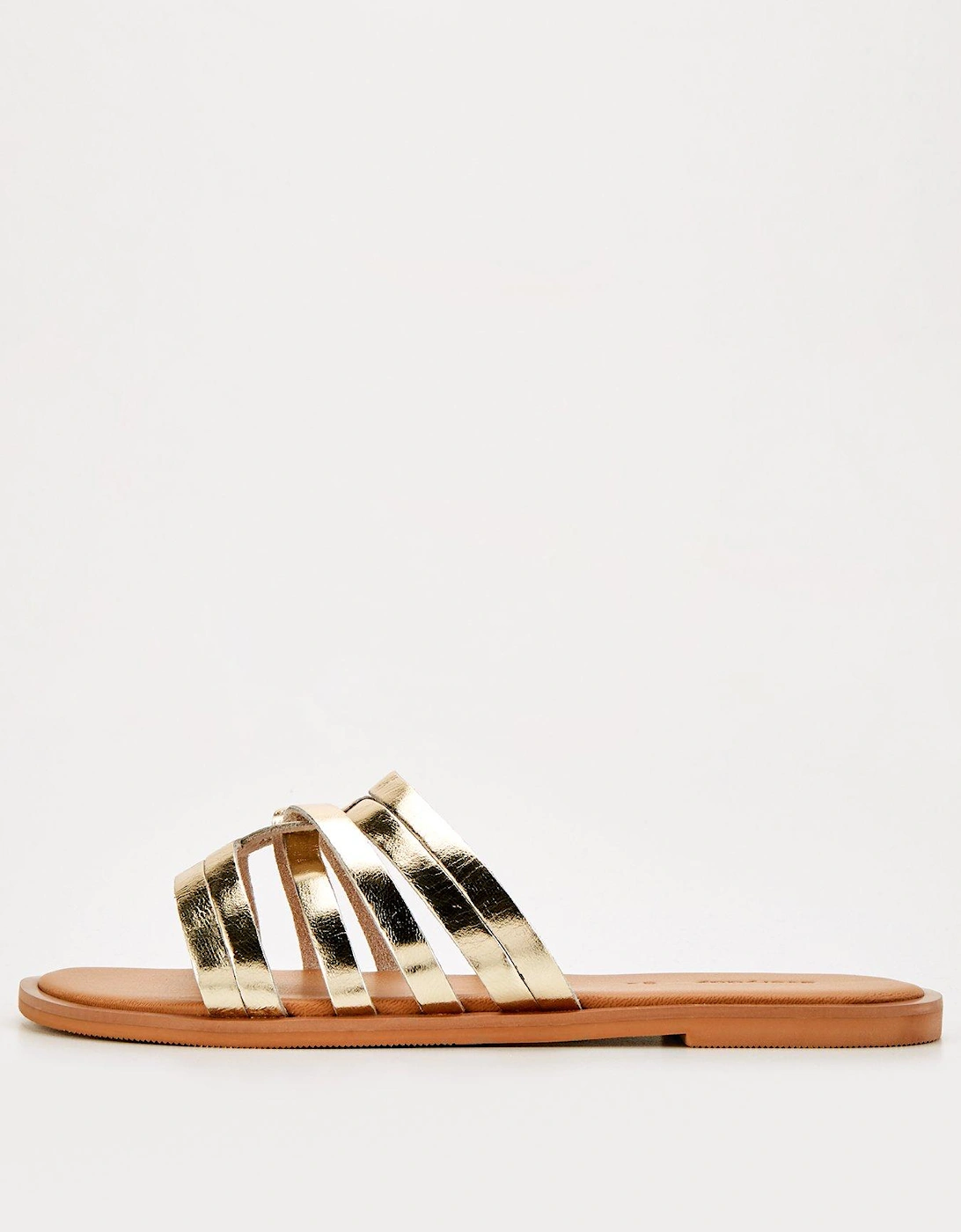 Extra Wide Fit Strappy Leather Slider - Gold