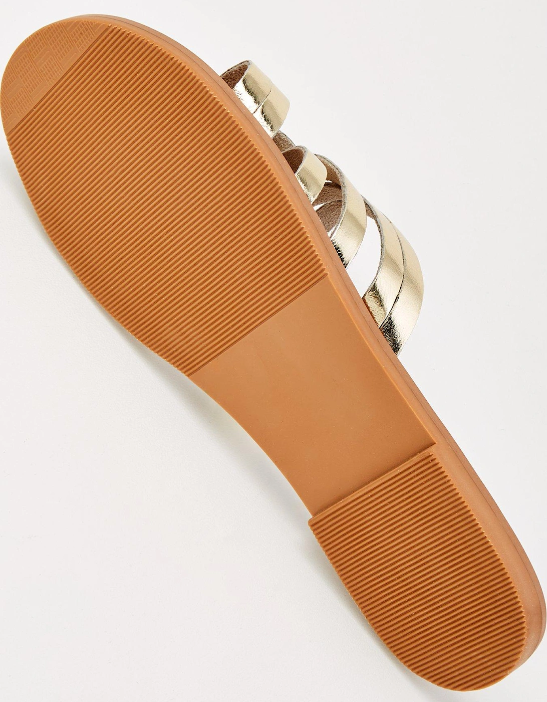 Extra Wide Fit Strappy Leather Slider - Gold