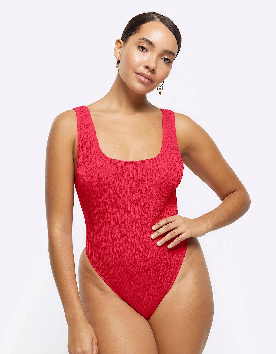 Textured Scoop Swimsuit - Red