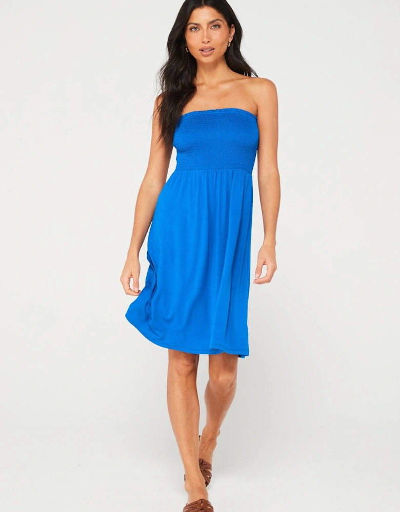 Shirred Beach Mini Dress 2 Pack - Blue/Print