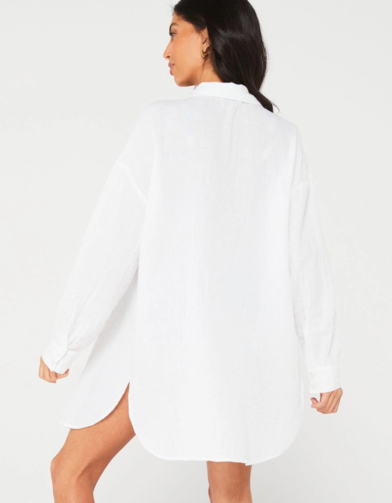 Long Sleeve Beach Shirt - White