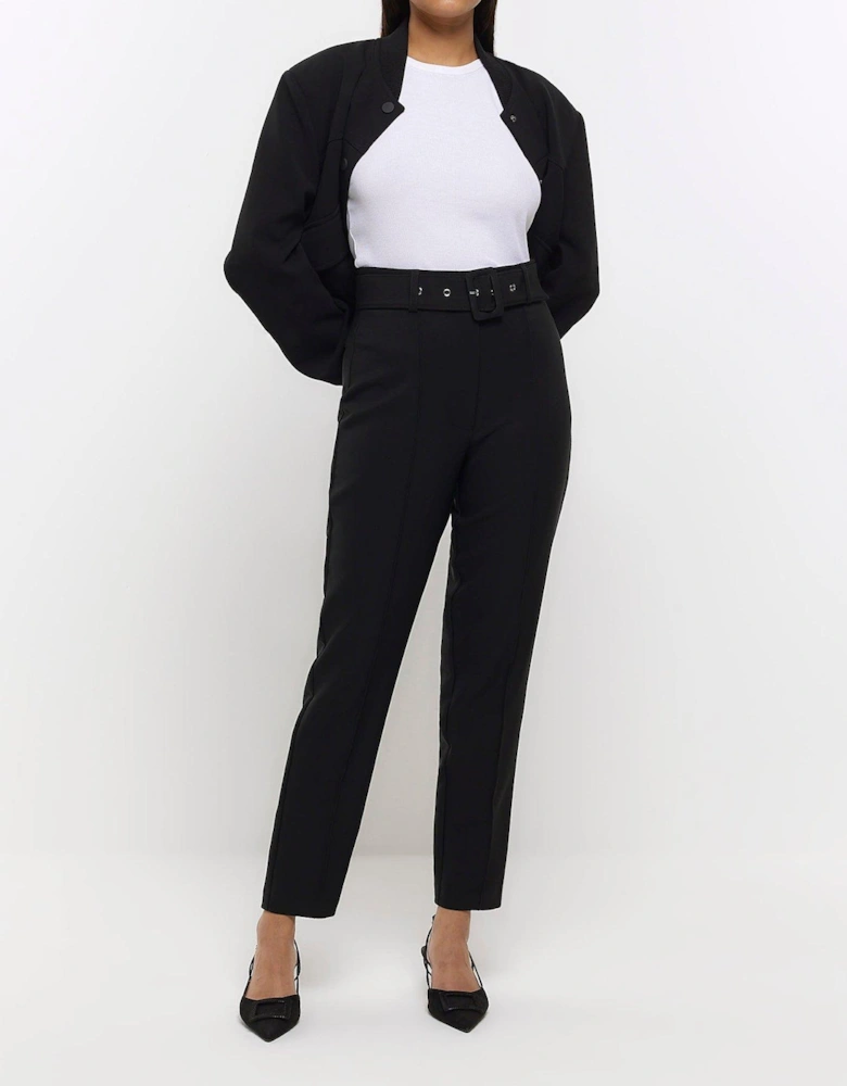 Slim Leg Belted Trouser - Black