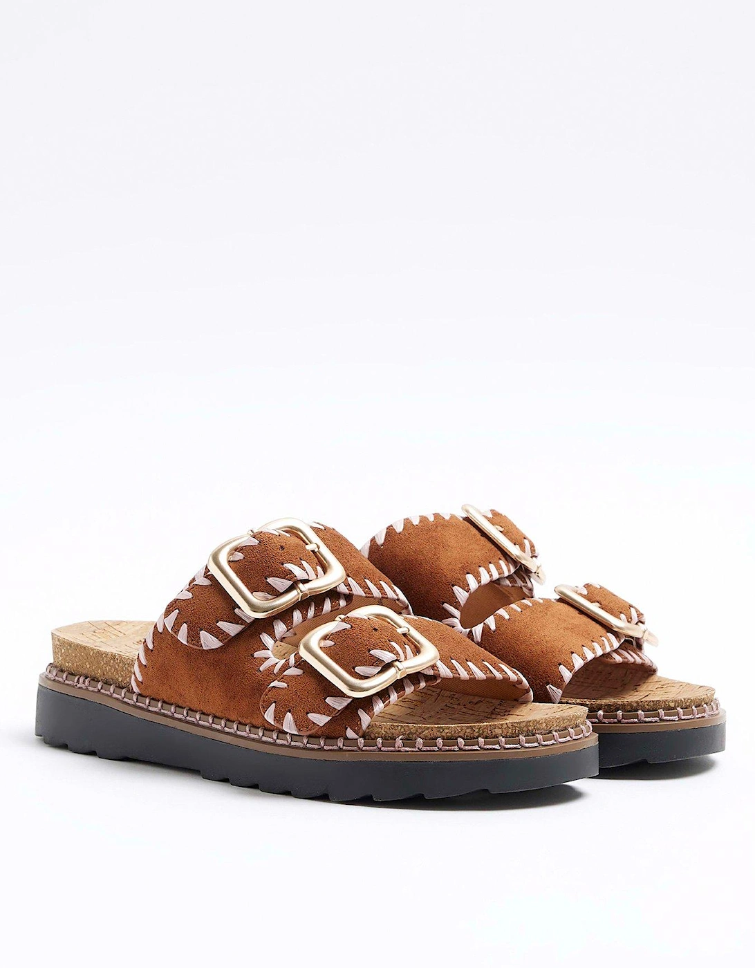 Double Buckle Sandal - Brown