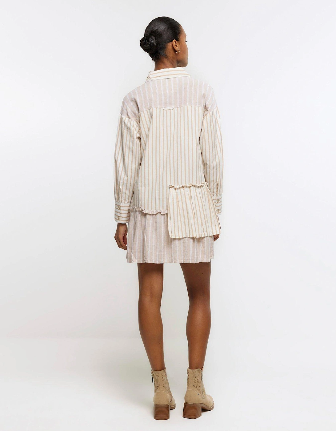 Asymmetric Linen Shirt Dress - Beige