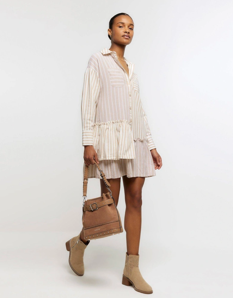 Asymmetric Linen Shirt Dress - Beige