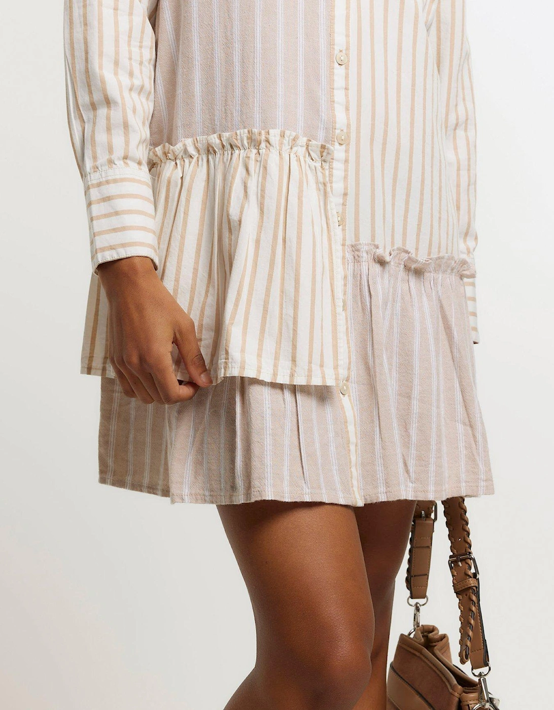 Asymmetric Linen Shirt Dress - Beige