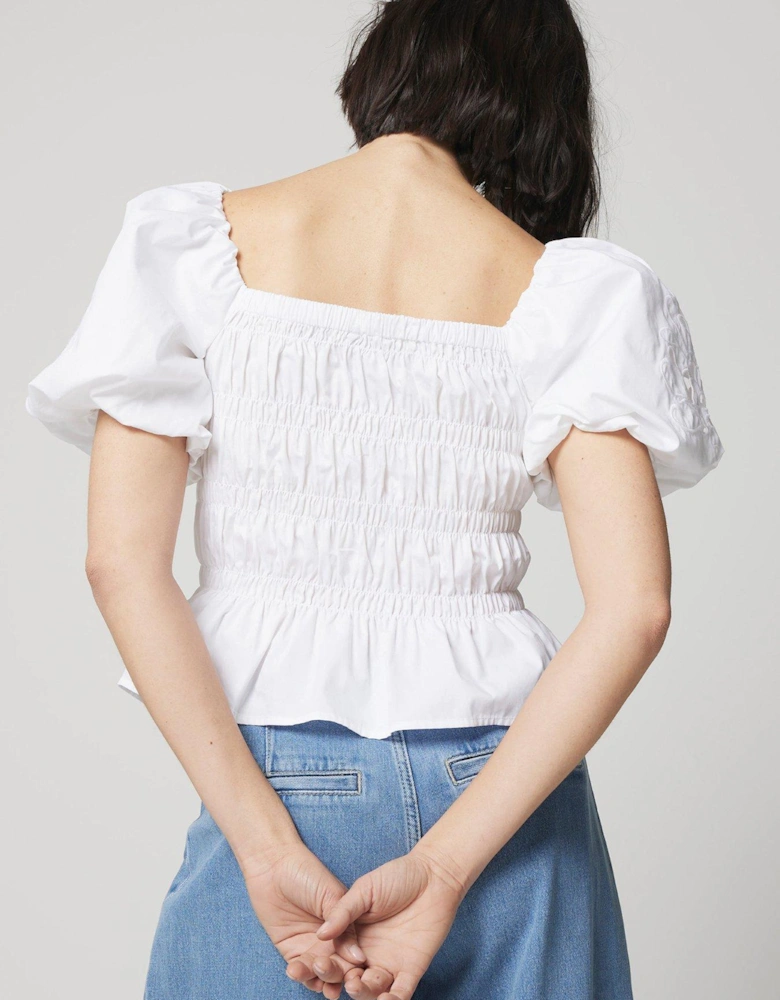 Cut Out Shirred Top - White