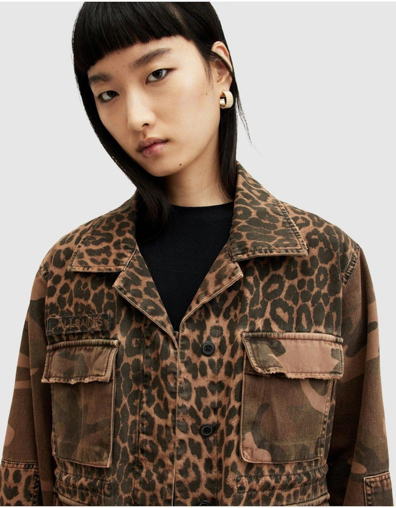 Finch Leopard Camouflage Print Jacket - Brown
