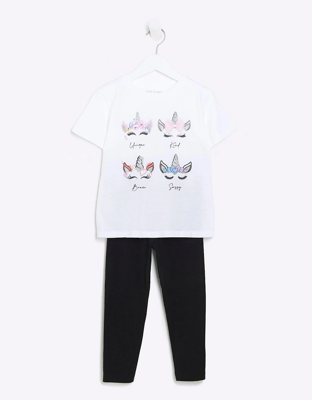 Mini Girls Unicorn T-Shirt Set - White