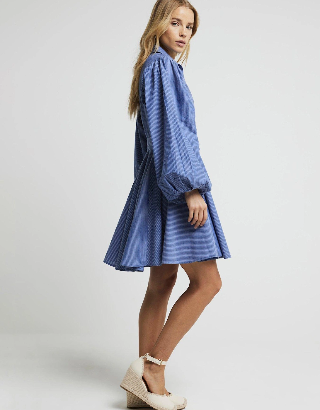 Batwing Belted Shirt Dress - Dark Blue