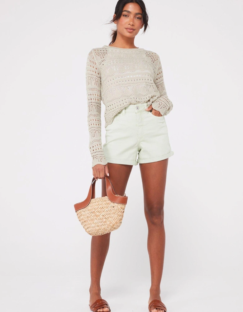 Denim Mom Shorts - Light Green