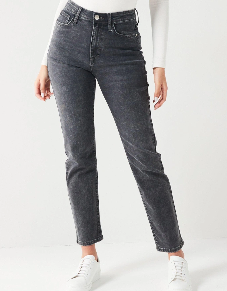 Authentic Straight Leg Jeans With Stretch - Washed Black