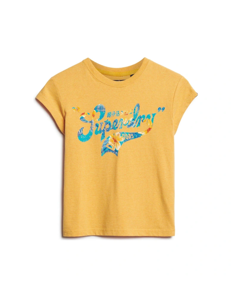 Floral Scripted Cap Sleeve T-Shirt - Yellow