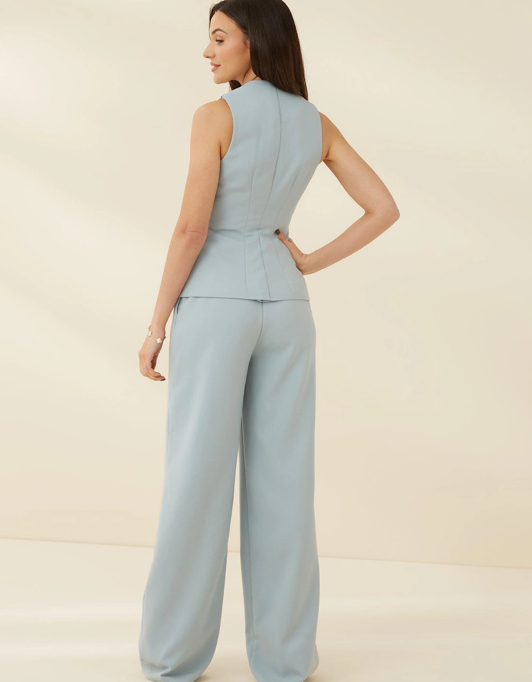 Co-Ord Formal Tailored Wide Leg Trousers - Dusky Blue