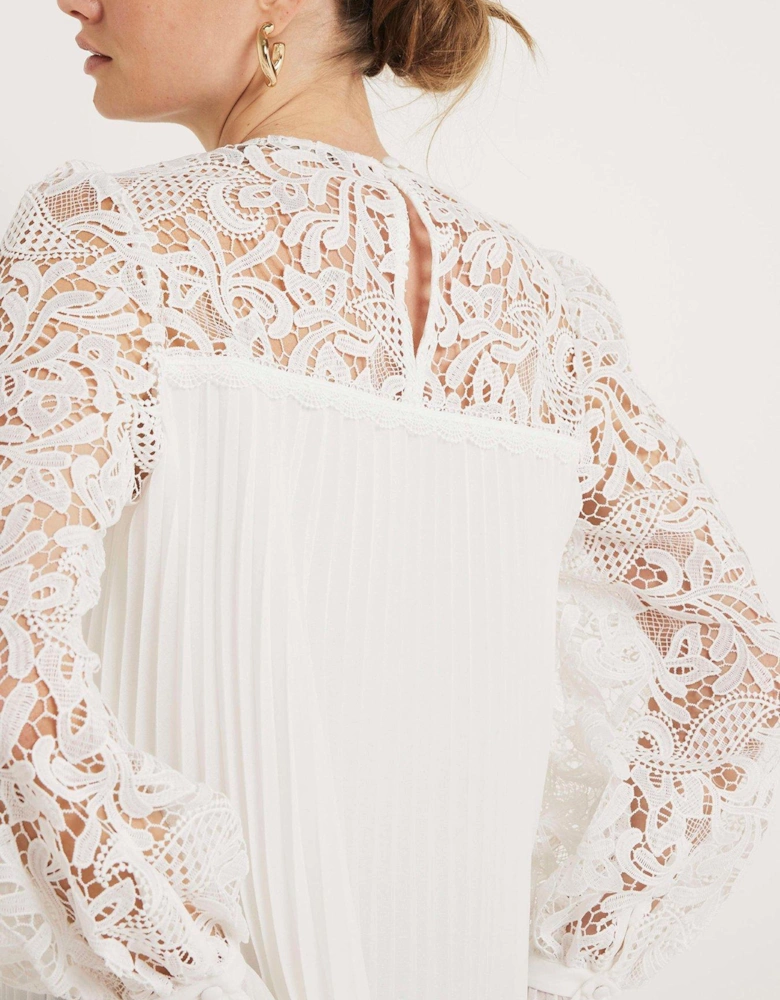 Pleated Lace Blouse - White