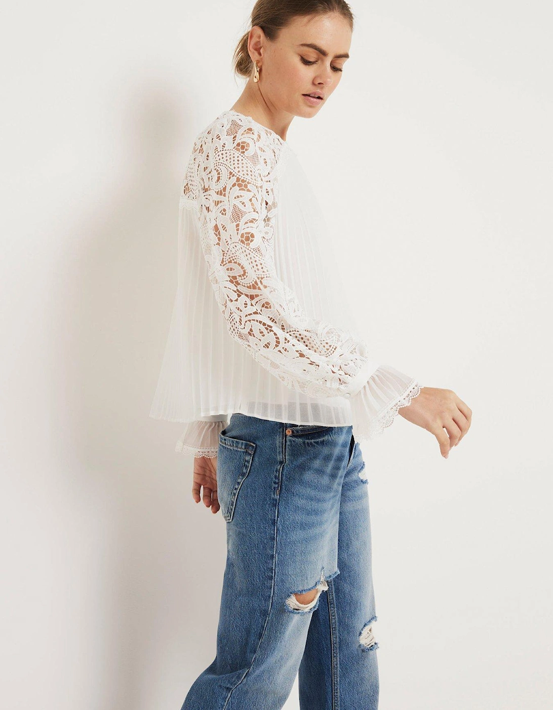 Pleated Lace Blouse - White