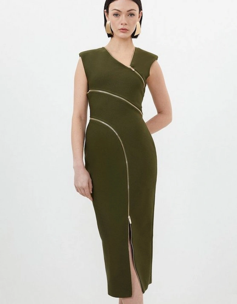 Bandage Form Fitting Zip Detail Midi Dress