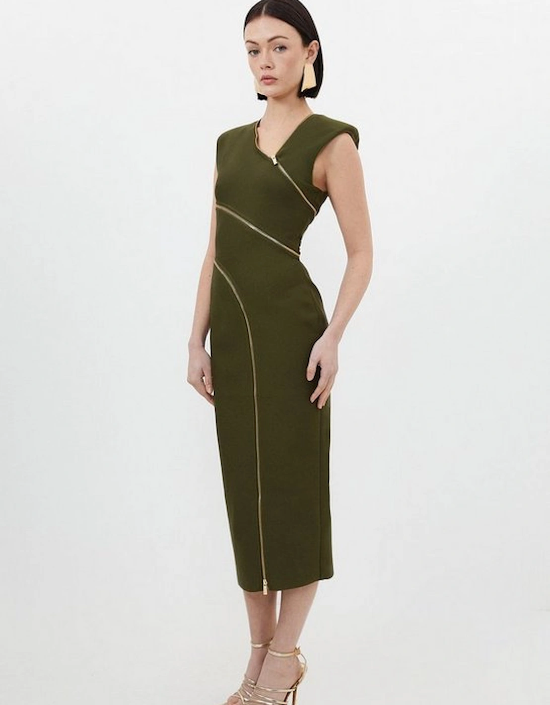 Bandage Form Fitting Zip Detail Midi Dress