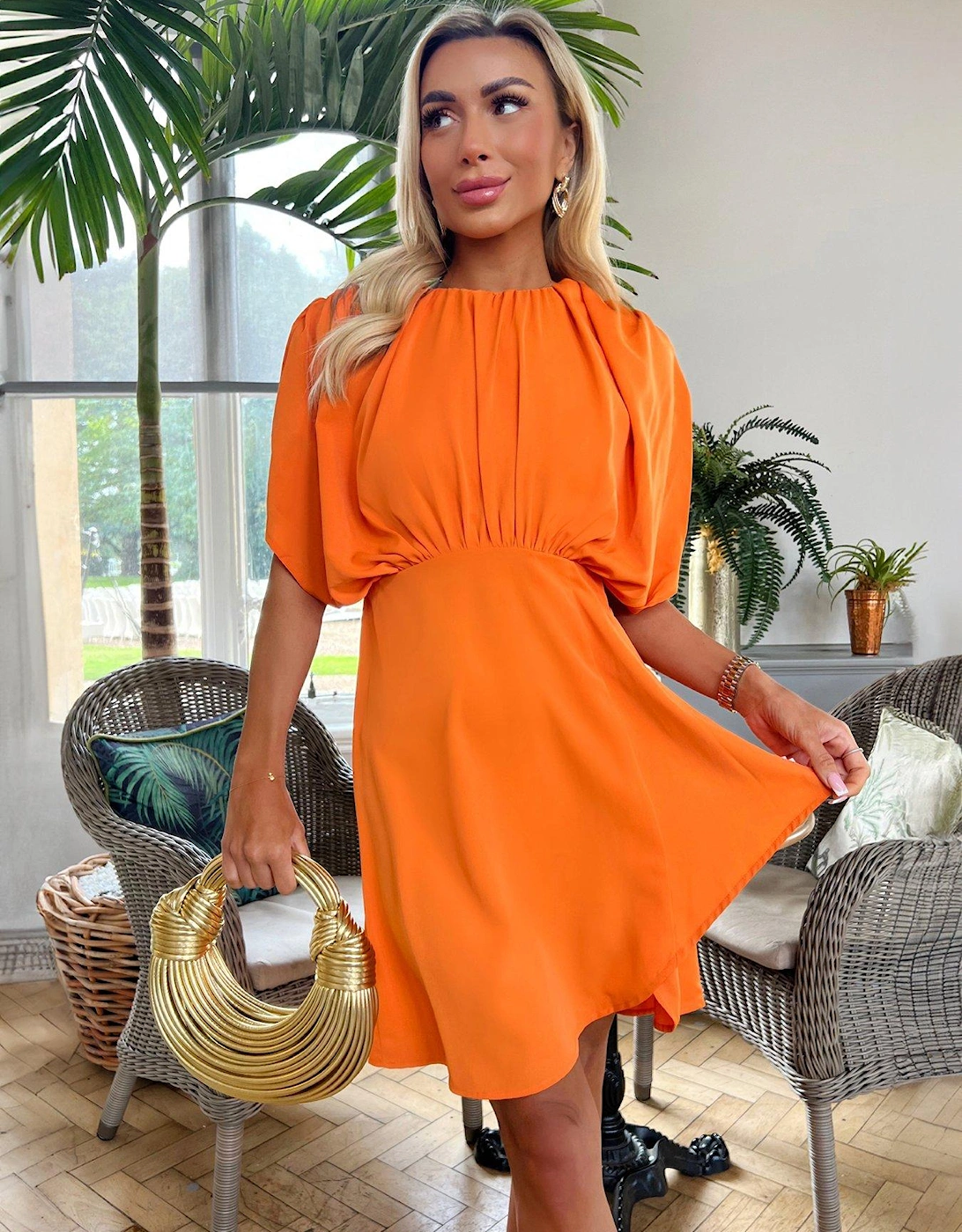 Blouson Mini Dress - Orange