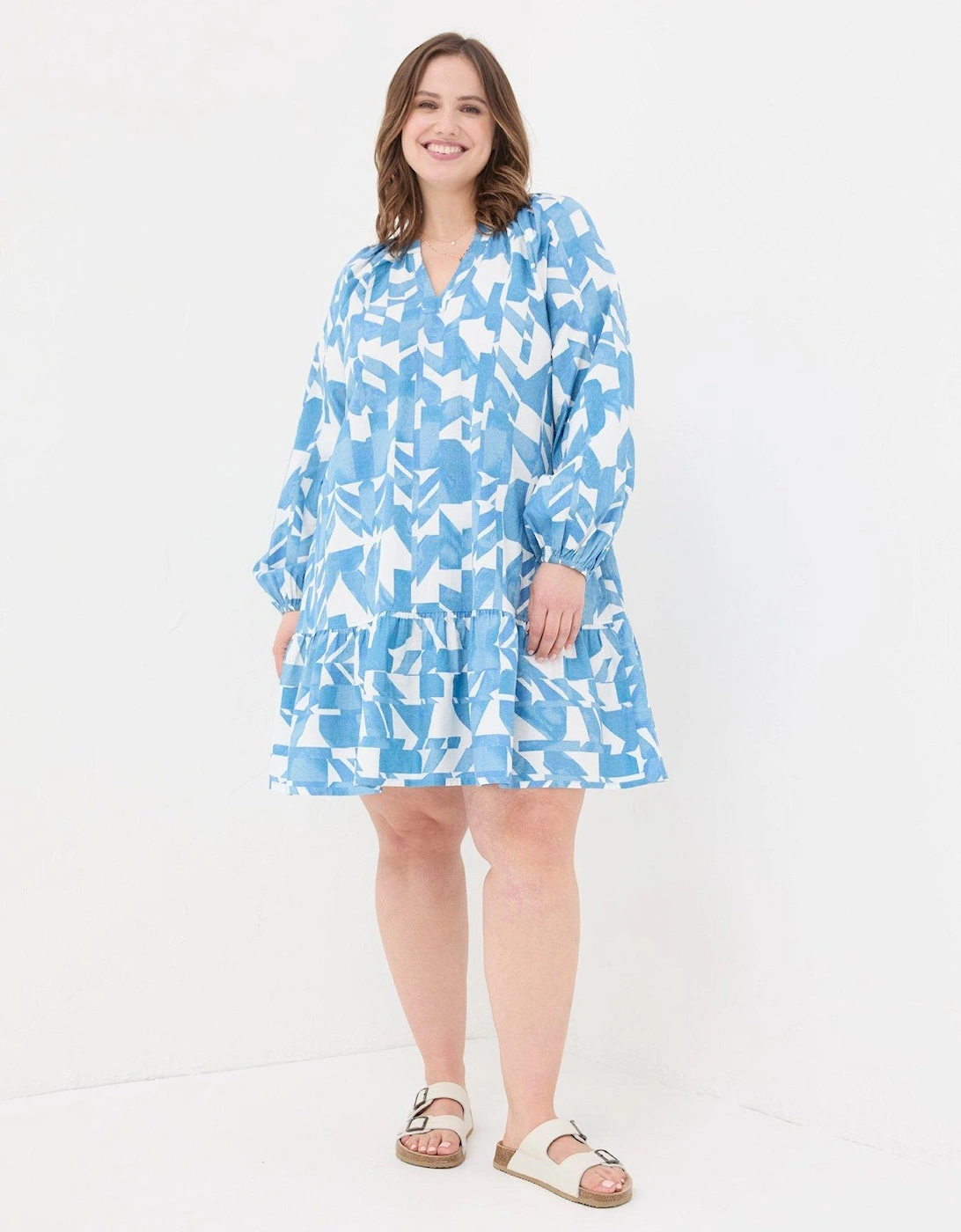 Amy Med Geo Smock Dress - Blue