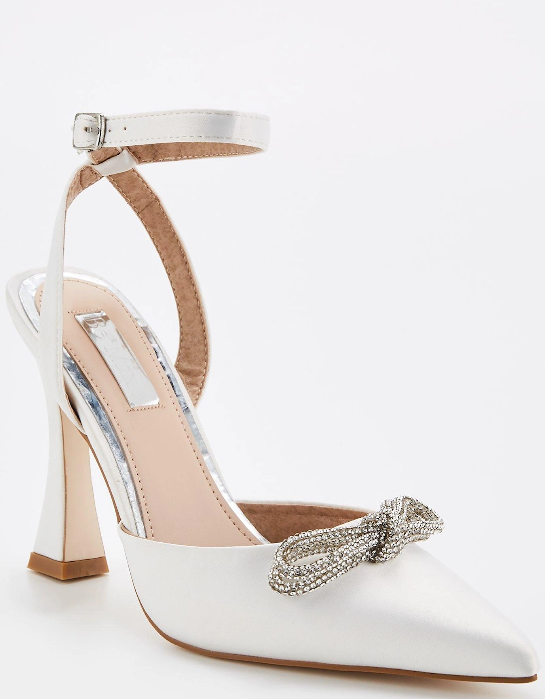 Be Mine Bridal Wynna Embellished Bow Satin Heeled Shoes - Ivory Satin