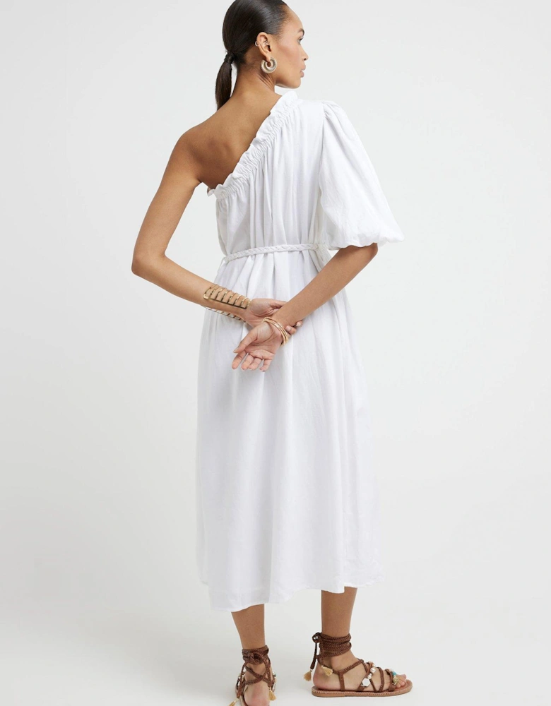 Linen One Shoulder Maxi Dress - White