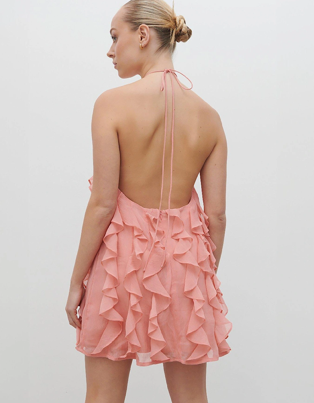 Kelsey Halter Ruffle Mini Dress - Pink