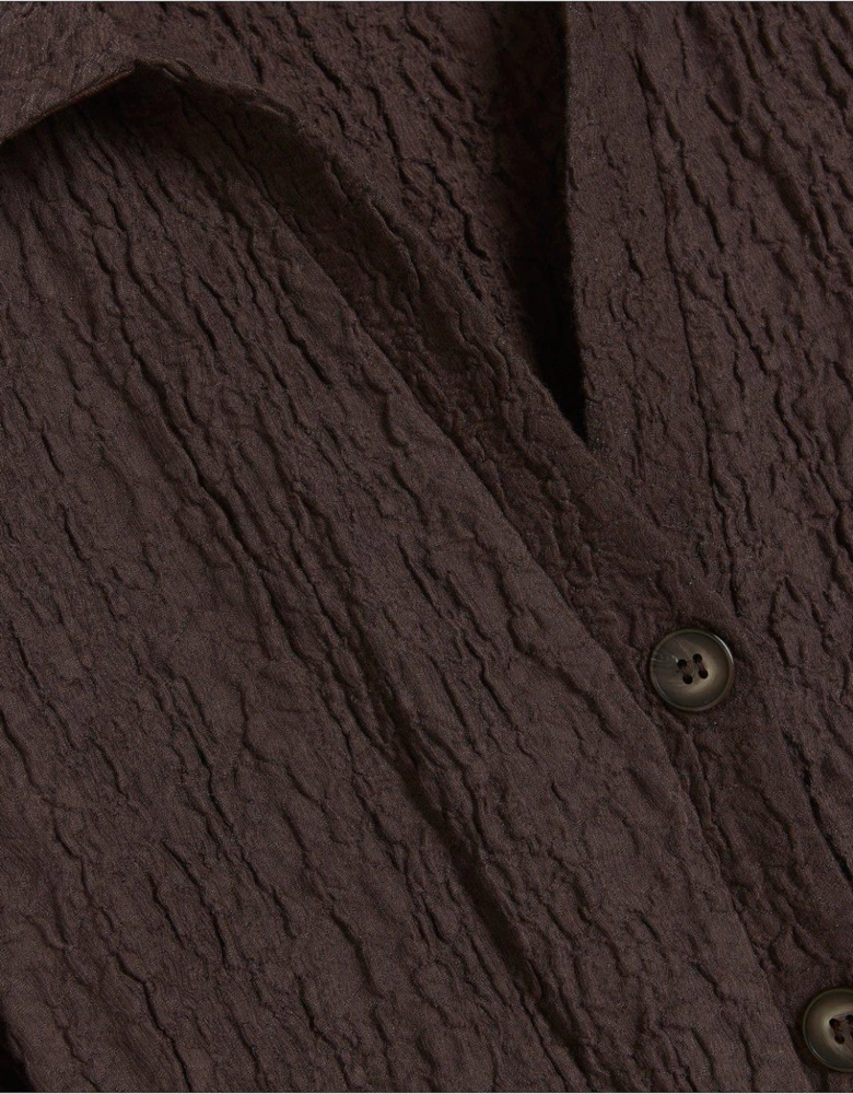 Textured Shirt Midi Dress - Brown