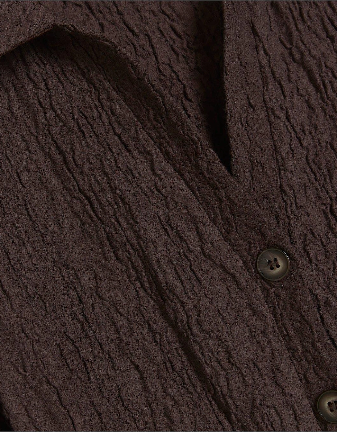 Textured Shirt Midi Dress - Brown
