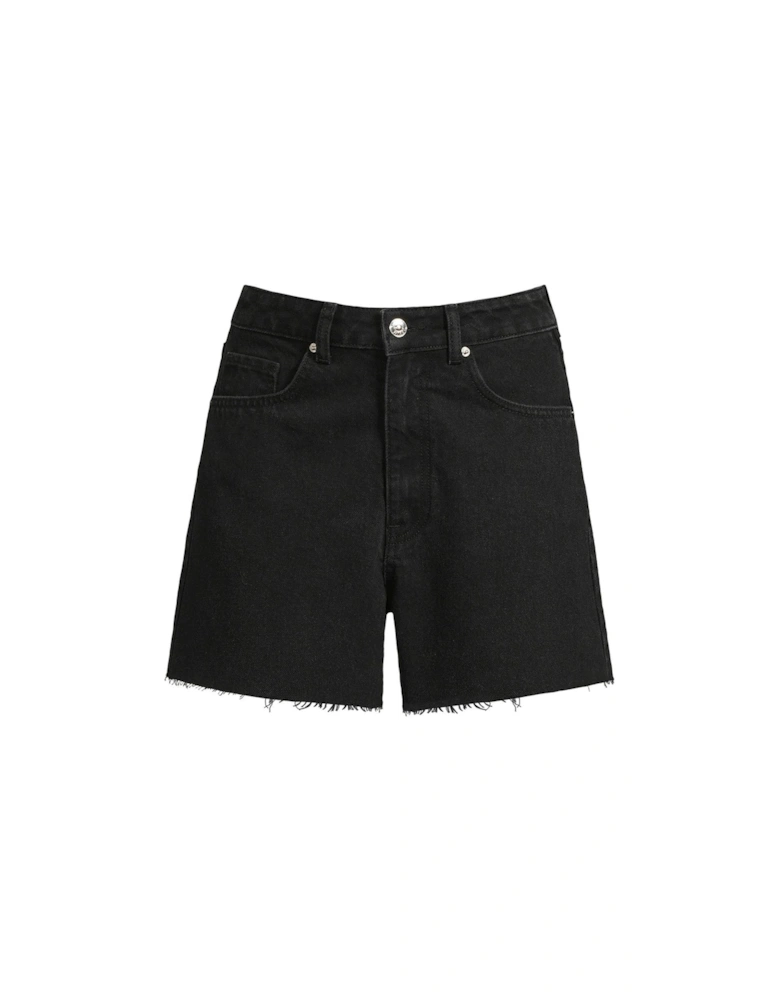 Frayed Hem Denim Shorts - Black
