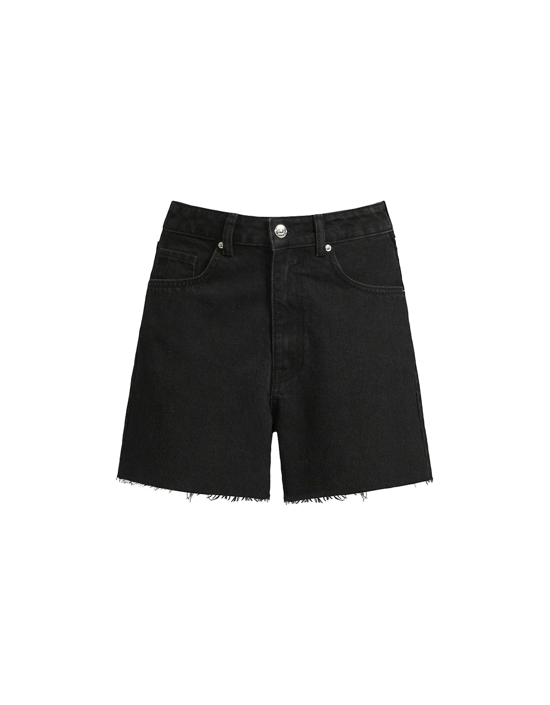 Frayed Hem Denim Shorts - Black